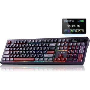 AULA F106 Pro Wireless Mechanical Keyboard 104 Keys Screen Knob RGB Hot-Swap
